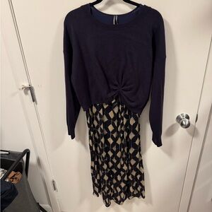 Anthropologie Gemini Twofer Navy Dress and Sweater Set